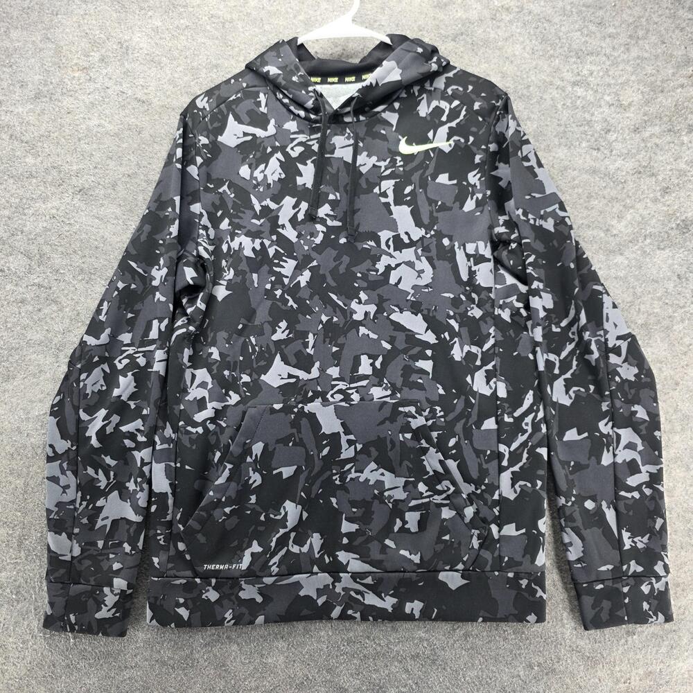 Nike Hoodie Mens M Black Camo Therma-FIT Pullover Hooded Fleece 688307-065